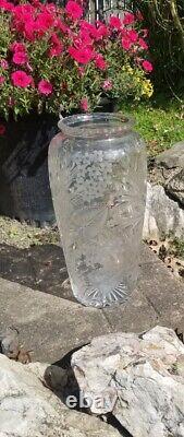 Vintage Intaglio Cut Glass Tall Vase