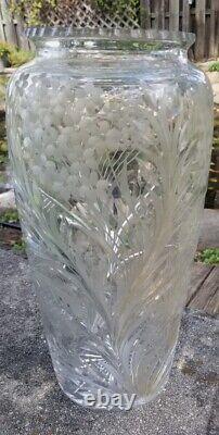 Vintage Intaglio Cut Glass Tall Vase