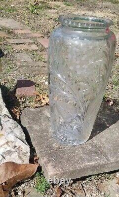 Vintage Intaglio Cut Glass Tall Vase