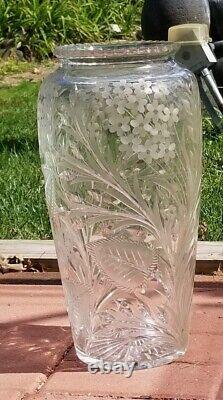 Vintage Intaglio Cut Glass Tall Vase