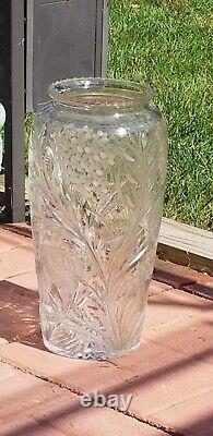 Vintage Intaglio Cut Glass Tall Vase