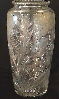 Vintage Intaglio Cut Glass Tall Vase