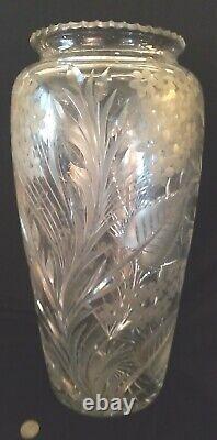 Vintage Intaglio Cut Glass Tall Vase