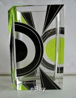 Vintage KARL PALDA BOHEMIAN MODERNIST ART DECO GLASS VASE with black enamel