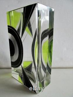 Vintage KARL PALDA BOHEMIAN MODERNIST ART DECO GLASS VASE with black enamel