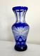 Vintage Large Elegant Bohemian Cobalt Blue Clear Cut Crystal Flower Vase Czech