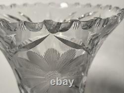 Vintage Large Flower Vase Deep Hand-Cut Lead Crystal Heavy Glass Etched 14 Tall