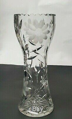 Vintage Large Hand-cut Lead Crystal Decorative Etched Heavy Glass Flower Vase
