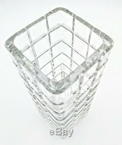 Vintage Large Square Cut Clear Crystal Glass Vase 11 Tall Heavy MCM Mid Century