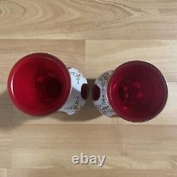 Vintage Lausitzer Crystal Bohemian Floral Ruby Red Vase Set Hand Blown Hand Cut