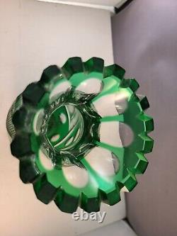 Vintage Lausitzer Lead Crystal Cut Green To Clear Vase 8 1/4 With Sticker