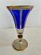 Vintage Mcm Bohemia Glass Blue Cut Crystal Vase With Gold Gilt