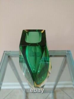 Vintage MURANO MANDRUZATTO Green and Yellow Sommerso Facet cut vase