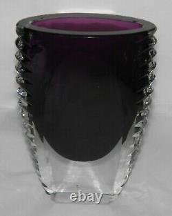 Vintage MURANO Sommerso FLAVIO POLI Purple Art Glass Vase w Horizontal Cut Sides