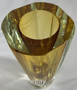 Vintage Mandruzzato Faceted Heavy Cut Sommerso Art Glass Amber Vase MCM Italy