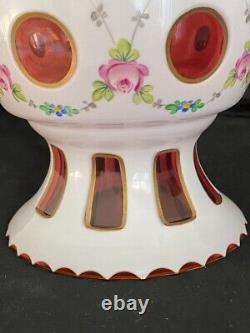 Vintage Moser Bohemian Czech White Cased Cut to Cranberry Vase