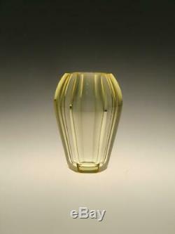 Vintage Moser Cut Glass Vase Yellow Faceted Bohemian Czech 1950s 50s Stylish