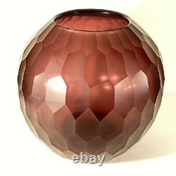 Vintage Moser Deep Amethyst Facet Cut Glass Vase C. 1970