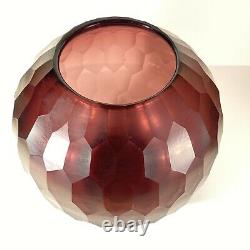 Vintage Moser Deep Amethyst Facet Cut Glass Vase C. 1970