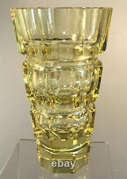 Vintage Moser Glass Facet Cut Vase Hoffmann 10 Yellow Color Super Clean