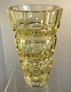 Vintage Moser Glass Facet Cut Vase Hoffmann 10 Yellow Color Super Clean