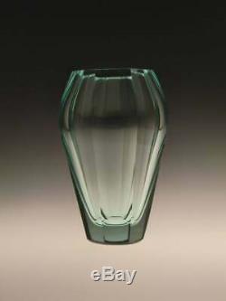 Vintage Moser Green Turquoise Glass Vase Cut Faceted Glass Bohemian Czech