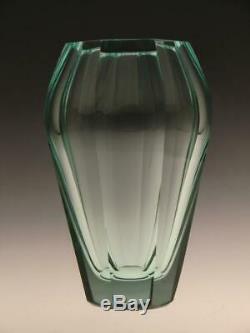 Vintage Moser Green Turquoise Glass Vase Cut Faceted Glass Bohemian Czech
