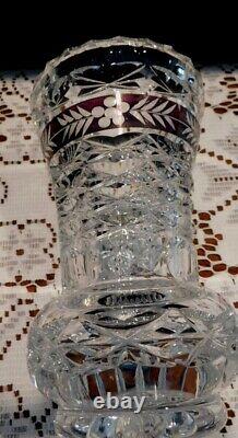 Vintage Moser Ruby Cut to Clear Bohemian Glass Vase