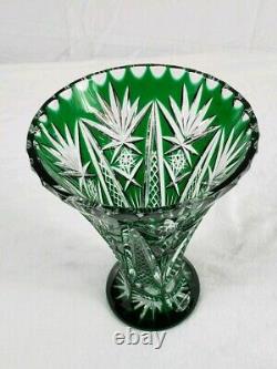 Vintage Nachtmann Bohemian Cut To Clear Trumpet Vase Emerald