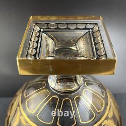 Vintage Neoclassic Glass Gold Black Decor Pedestal Urn Vase with Cut Base