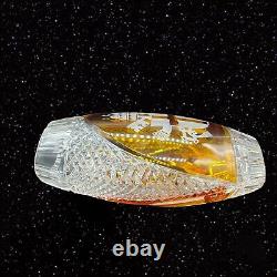 Vintage Pope John Paul ll Art Glass Vase Amber Hand Cut Poland Numbered 10T 4W