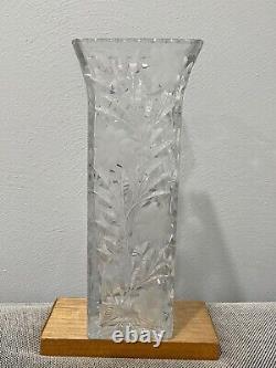 Vintage Possibly Antique Cut & Etched Glass Vase with Flowers Decoration