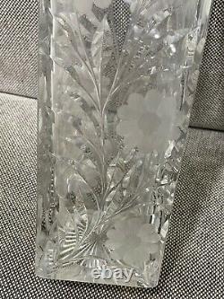 Vintage Possibly Antique Cut & Etched Glass Vase with Flowers Decoration