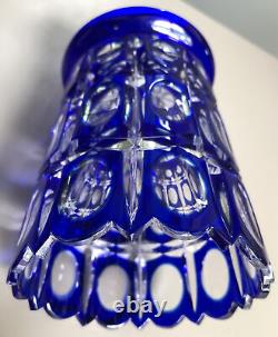 Vintage Signed Bohemian Cobalt Blue Cut to Clear Crystal Czech Republic Glass