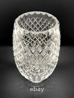 Vintage Signed CARTIER Cut Crystal Glass Diamond Pattern 9 Tall Flower Vase