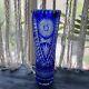 Vintage Tarnow Cobalt Blue Cut To Clear Bohemian Czech Crystal 12 Tall Vase