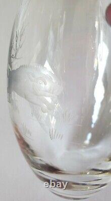 Vintage VAL ST. LAMBERT crystal INTAGLIO CUT GLASS VASE