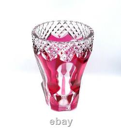 Vintage Val St. Lambert Cut Cranberry Glass to Clear Crystal Vase