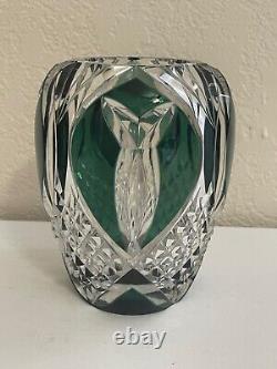 Vintage Val St. Lambert Cut Glass Crystal Emerald Green & Clear Vase 5.75
