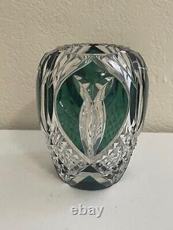 Vintage Val St. Lambert Cut Glass Crystal Emerald Green & Clear Vase 5.75
