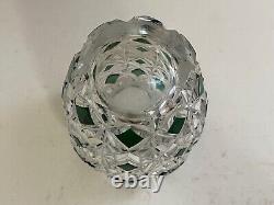 Vintage Val St. Lambert Emerald Green & Clear Cut Crystal Glass Vase
