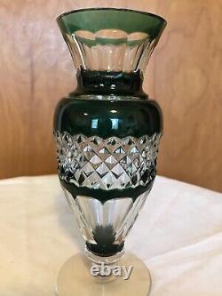 Vintage Val St Lambert Emerald Green Hand Cut Crystal Vase Belgium