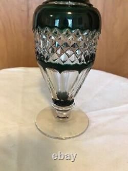 Vintage Val St Lambert Emerald Green Hand Cut Crystal Vase Belgium