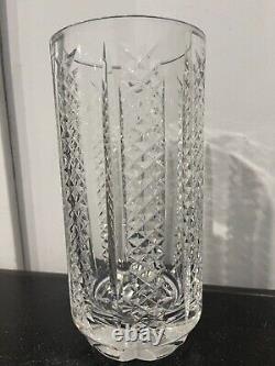 Vintage Waterford Crystal Round Cylinder Vase Heavy Footed Vertical Crosshatch