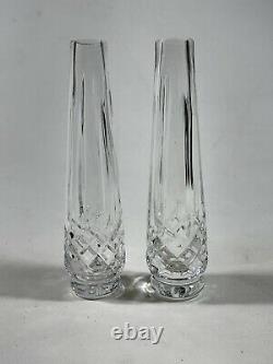 Vintage Waterford Crystal Signed Lismore Irish Cut Glass 7 Bud Vase Set Of 2