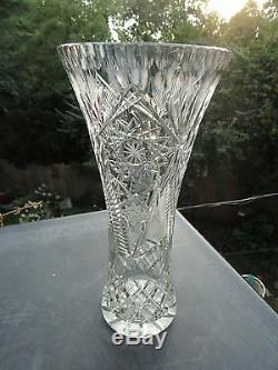 Vintage Waterford Cut Glass Crystal Vase Starburst Pattern Eames Era Fluted Top