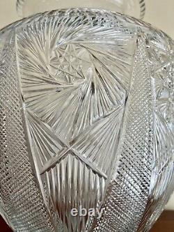 Vintage Yasemin Brilliant Cut Glass Footed Floral Vase Turkey Very Sharp 17x12