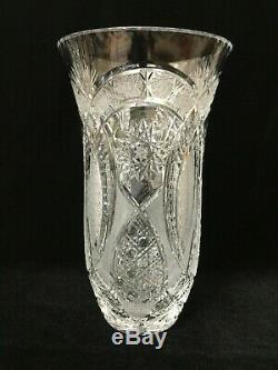 Vintage Zawiercie Laurencie Cut Glass Crystal Vase, 12 Tall x 6 3/4 Diameter