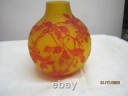 Vintage large heavy Cameo glass red cut to orange/yellow Vase