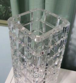 Vintage modern Large Cut Crystal Square heavy glass vase 11.25 x 3.75